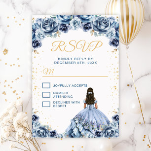 Dusty Blue Princess Floral Quinceañera RSVP Card