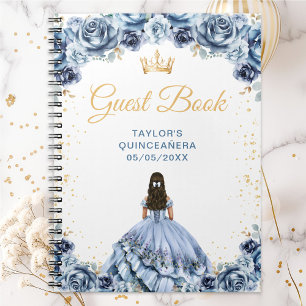 Dusty Blue Princess Quinceañera Guest Book