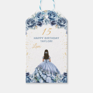 Dusty Blue Princess Quinceañera Happy Birthday Gift Tags