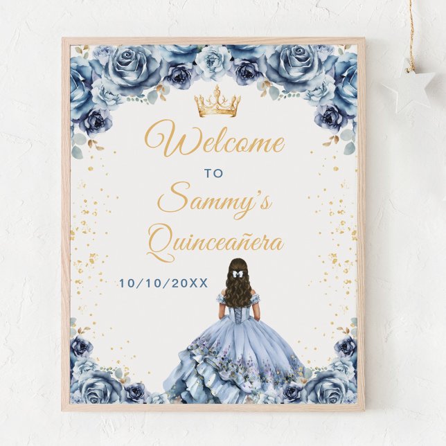 Dusty Blue Princess Quinceañera Welcome Poster (Creator Uploaded)