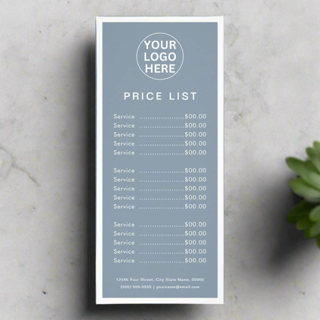 Dusty Blue Professional Price List Business Logo Rack Card (Creator Uploaded)