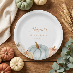 Dusty Blue Pumpkin Bridal Shower Paper Plate