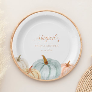 Dusty Blue Pumpkin Bridal Shower Paper Plate