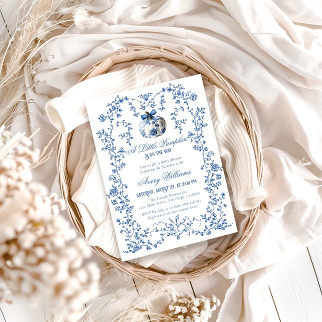 Dusty Blue Pumpkin Fall Floral Boy Baby Shower Invitation (Creator Uploaded)