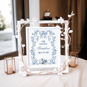 Dusty Blue Pumpkin Floral Baby Shower Guess Game Poster
