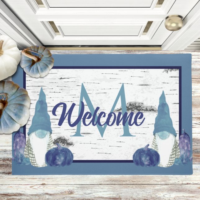 Dusty Blue Pumpkin Gnomes Aspen Rustic  Doormat (Creator Uploaded)