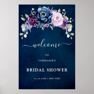 Dusty Blue Purple Blooms Bridal Shower Welcome  Po Poster