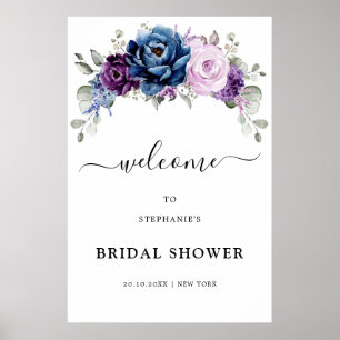 Dusty Blue Purple Blooms Bridal Shower Welcome  Po Poster