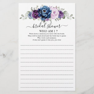 Dusty Blue Purple Bridal Shower Who Am I Game