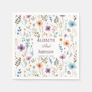Dusty Blue & purple Country Rustic Roses Wedding Napkin