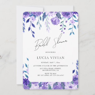 Dusty Blue Purple Floral Garden Bridal Shower Invitation