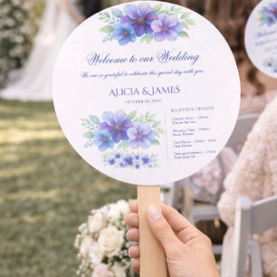 Dusty Blue Purple Floral Wedding Program Hand Fan