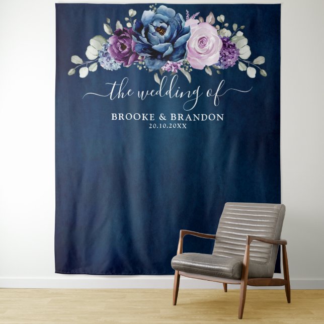 Dusty Blue Purple Lilac Blooms Wedding Backdrop   Tapestry (In Situ)