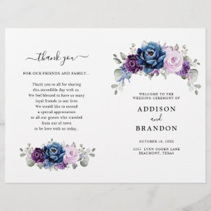 Dusty Blue Purple Lilac Blooms Wedding Program