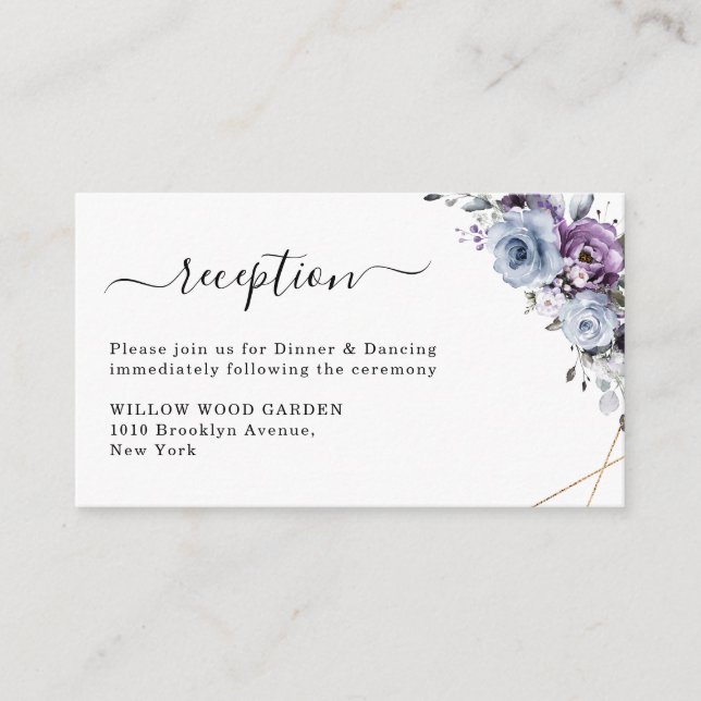 Dusty Blue Purple Lilac Blooms Wedding Reception Enclosure Card (Front)
