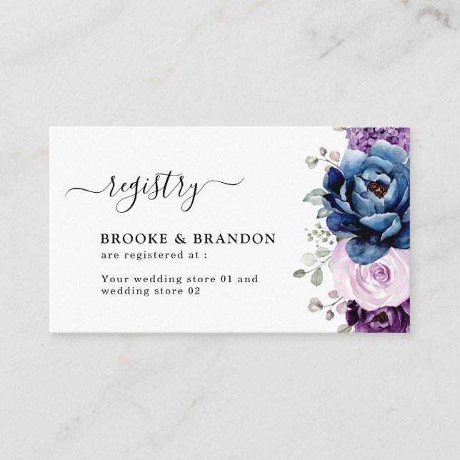 Dusty Blue Purple Lilac Blooms Wedding Registry Enclosure Card (Front)