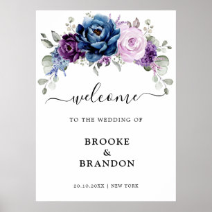 Dusty Blue Purple Lilac Blooms Wedding Welcome Poster