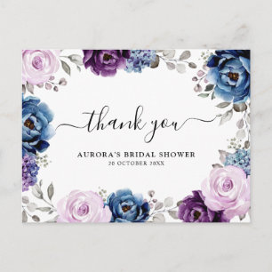 Dusty Blue Purple Lilac Bridal Shower Thank you Postcard