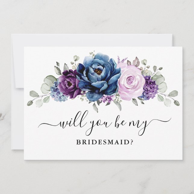 Dusty Blue Purple Lilac Will you be my Bridesmaid Invitation (Front)