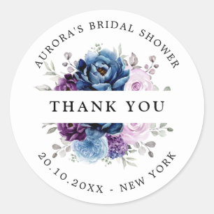 Dusty Blue Purple Navy  Bridal shower thank you Classic Round Sticker