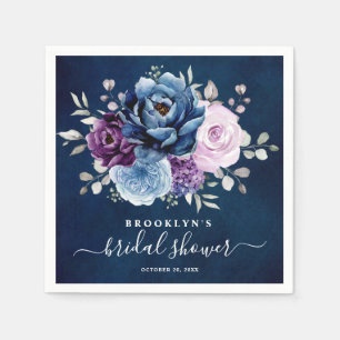 Dusty Blue Purple Navy Lilac Blooms Bridal Shower  Napkin