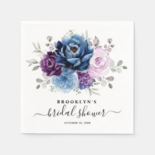 Dusty Blue Purple Navy Lilac Blooms Bridal Shower Napkin