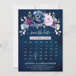 Dusty Blue Purple Navy Lilac Blooms Calendar Save  The Date