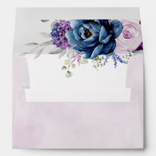 Dusty Blue Purple Navy Lilac Blooms Wedding Envelope