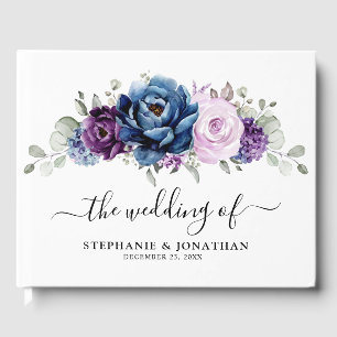 Dusty Blue Purple Navy Lilac Blooms Wedding Guest Book