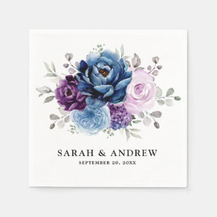 Dusty Blue Purple Navy Lilac Blooms Wedding Napkin