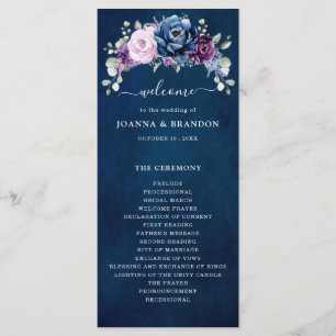 Dusty Blue Purple Navy Lilac Blooms Wedding Progra Program