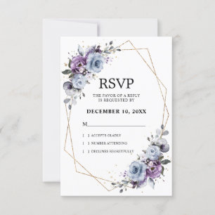 Dusty Blue Purple Navy Lilac Blooms Wedding RSVP Card
