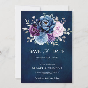 Dusty Blue Purple Navy Lilac Blooms Wedding Save T The Date