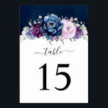 Dusty Blue Purple Navy Lilac Blooms Wedding Table  Table Number<br><div class="desc">Elegant dusty blue Purple lilac lavender floral theme wedding table number featuring elegant bouquet of dusty blue,  Navy,  purple,  lilac colour rose flowers buds and sage green eucalyptus leaves. Please contact me for any help in customisation or if you need any other product with this design.</div>
