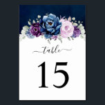 Dusty Blue Purple Navy Lilac Blooms Wedding Table  Table Number<br><div class="desc">Elegant dusty blue Purple lilac lavender floral theme wedding table number featuring elegant bouquet of dusty blue,  Navy,  purple,  lilac colour rose flowers buds and sage green eucalyptus leaves. Please contact me for any help in customisation or if you need any other product with this design.</div>