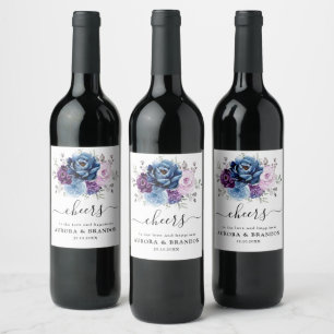 Dusty Blue Purple Navy Lilac Blooms Wedding Wine L Label