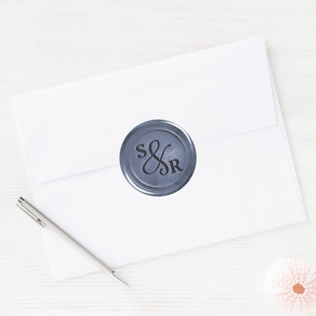 Dusty blue purple wax sticker with initials  (Envelope)