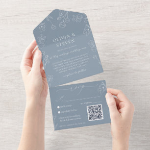 Dusty Blue QR Code All In One Invitation