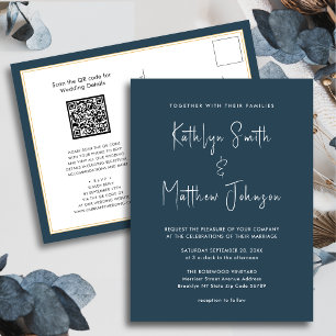 Dusty Blue QR Code All In One Modern Chic Wedding Invitation Postcard