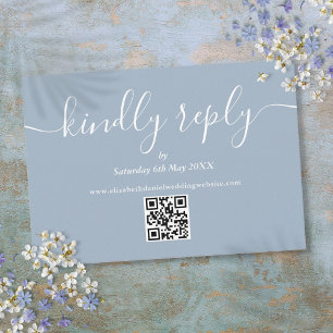 Dusty Blue QR Code Elegant Script Kindly Reply RSVP Card