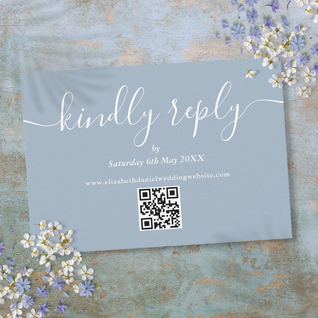 Dusty Blue QR Code Elegant Script Kindly Reply RSVP Card (Dusty Blue QR Code Elegant Script Kindly Reply RSVP Card)