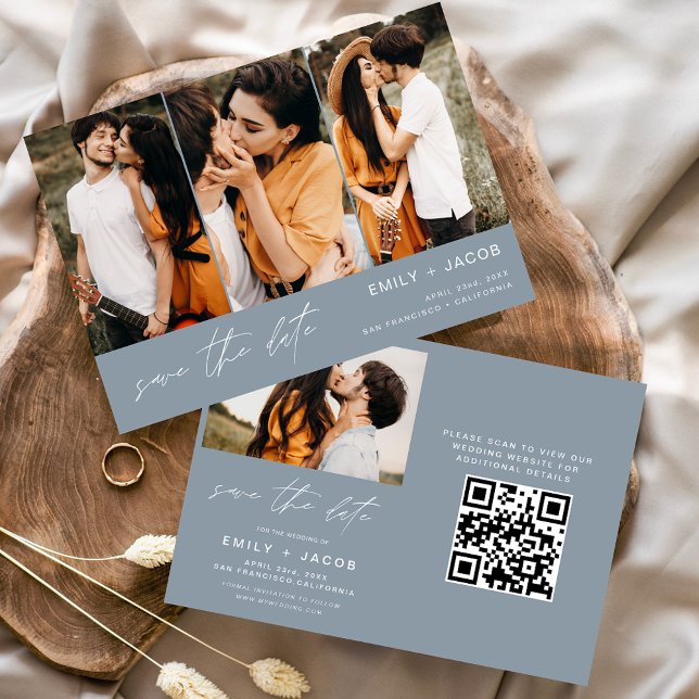 Dusty Blue QR Code Modern Save the Date Elegant  (Creator Uploaded)