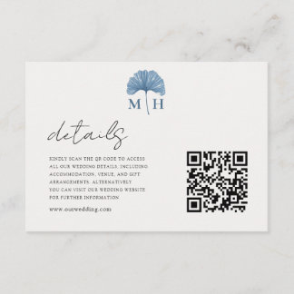 Dusty Blue QR Code Monogram Wedding Details Enclosure Card