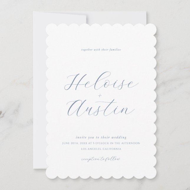 Dusty Blue QR Code Photo B&W Wedding Invitation (Front)
