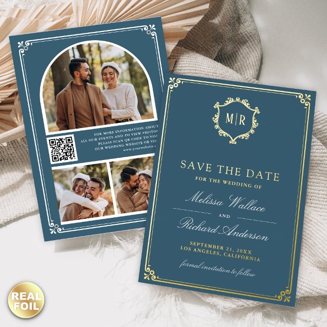Dusty Blue QR Code Photo Wedding Save the Date (Creator Uploaded)