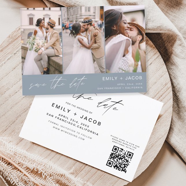 Dusty Blue QR Code Save the Date - 3 Photo (Creator Uploaded)