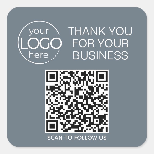 Dusty Blue QR Code Smart Contact Square Sticker (Front)