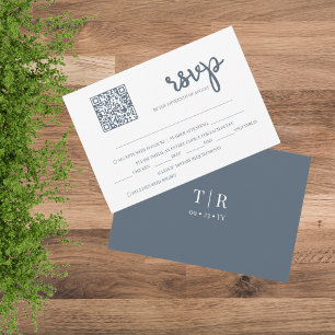 Dusty Blue QR Code Wedding  RSVP Card