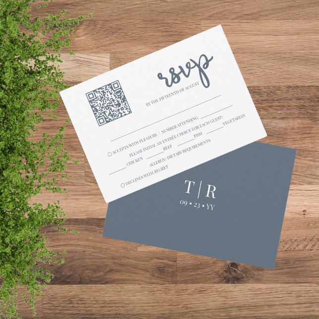 Dusty Blue QR Code Wedding  RSVP Card (Creator Uploaded)