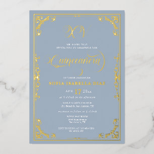 Dusty Blue Quinceañera Gold Foil